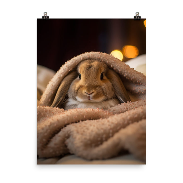 Mini Lop Bunny in a Cozy Setting Photo paper poster - PosterfyAI.com