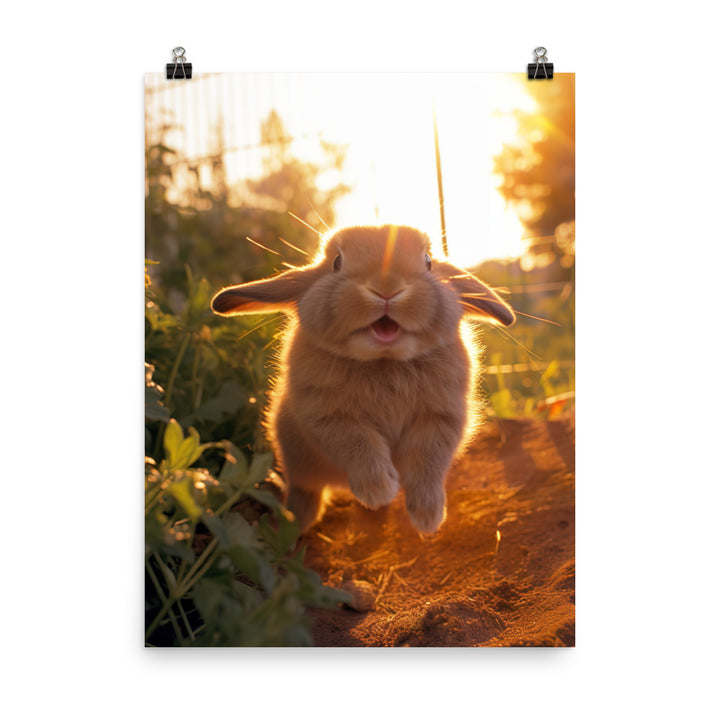Mini Lop Bunny Enjoying a Playful Hop Photo paper poster - PosterfyAI.com