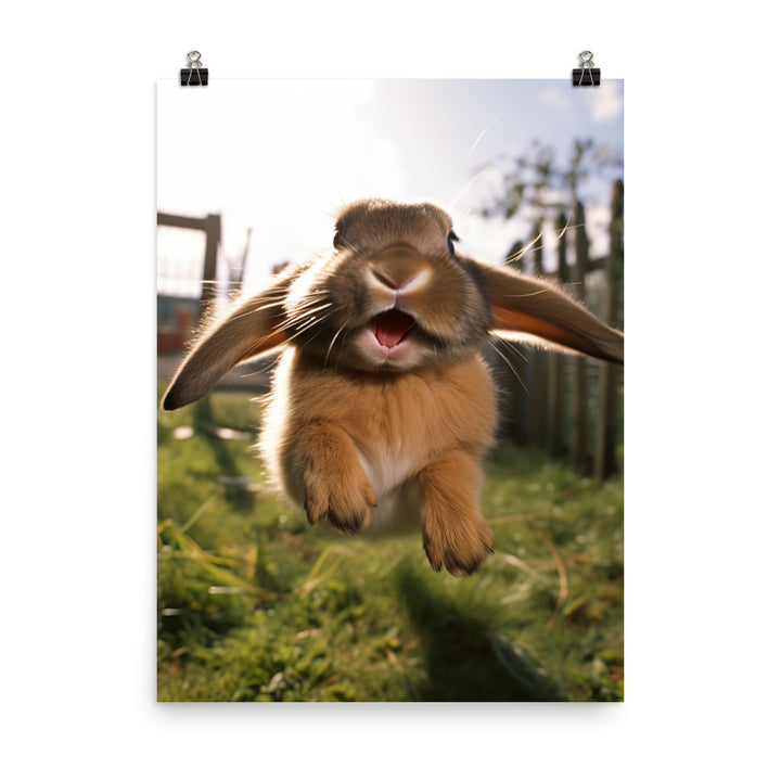 Mini Lop Bunny Enjoying a Playful Hop Photo paper poster - PosterfyAI.com