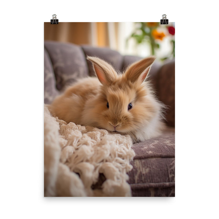 Lionhead Bunny in a Cozy Setting Photo paper poster - PosterfyAI.com