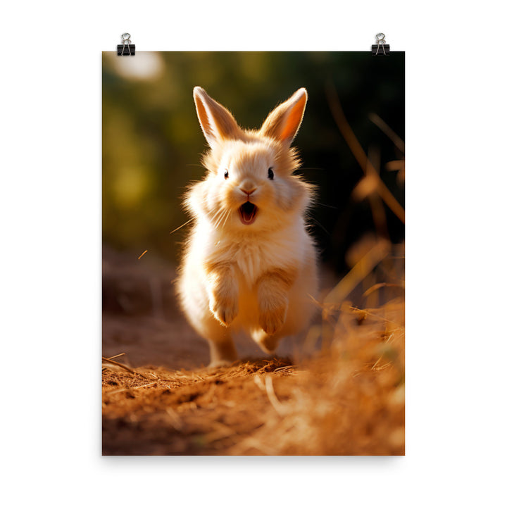 Lionhead Bunny Enjoying a Playful Hop Photo paper poster - PosterfyAI.com