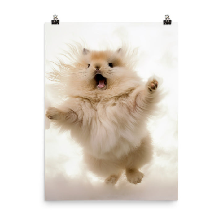 Jersey Wooly Bunny Enjoying a Playful Hop Photo paper poster - PosterfyAI.com