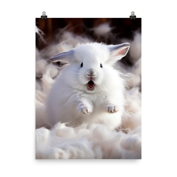Jersey Wooly Bunny Enjoying a Playful Hop Photo paper poster - PosterfyAI.com