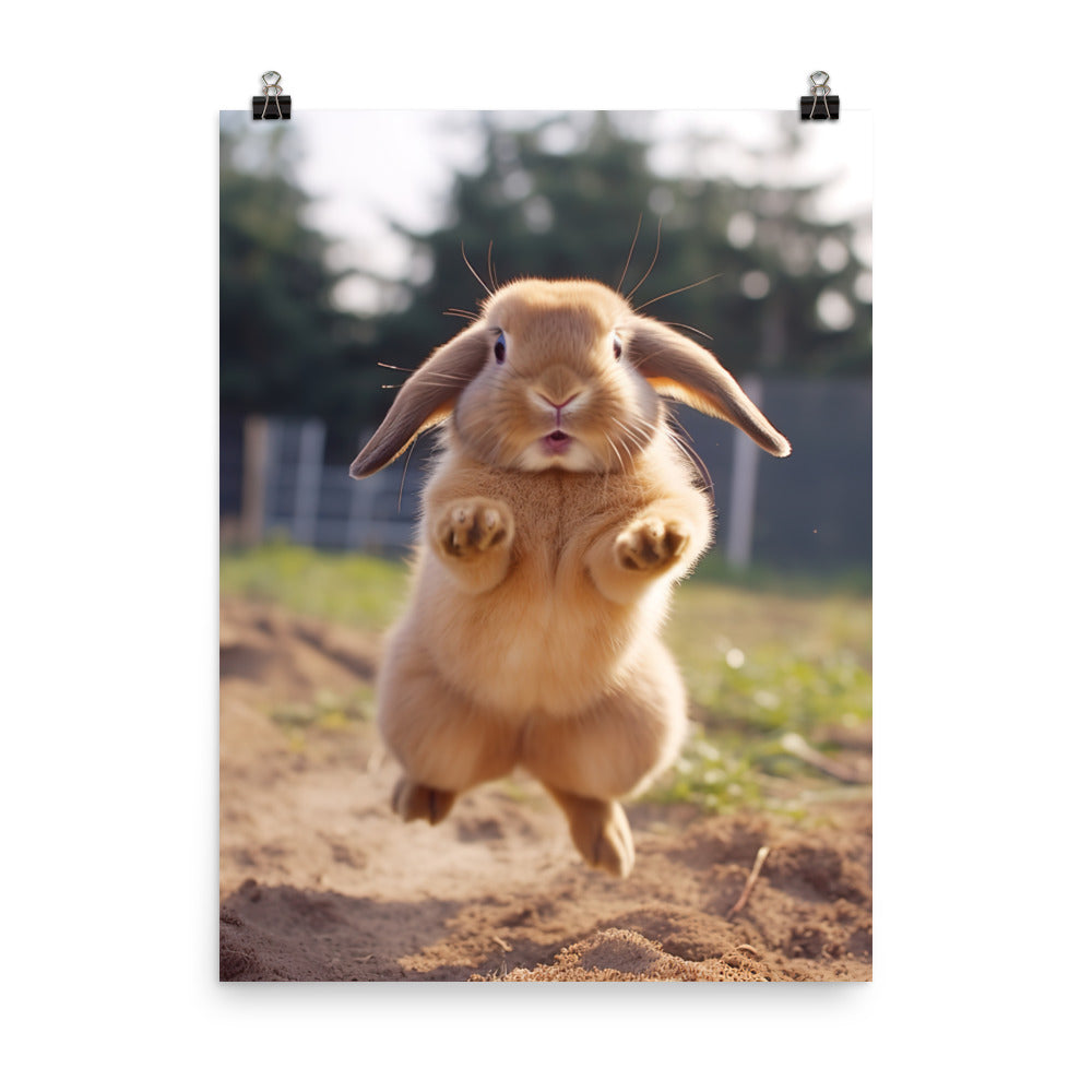 Holland Lop Bunny Enjoying a Playful Hop Photo paper poster - PosterfyAI.com