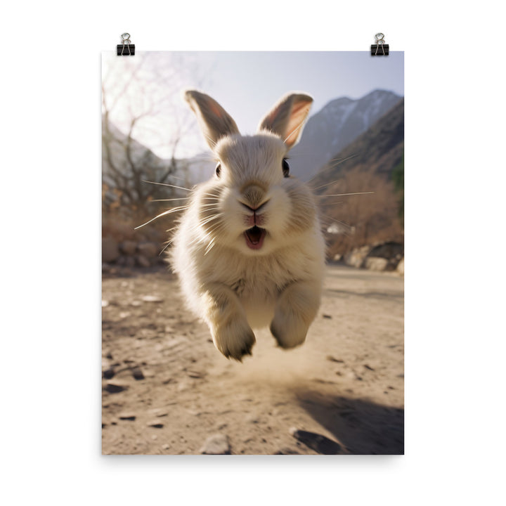 Himalayan Bunny Enjoying a Playful Hop Photo paper poster - PosterfyAI.com