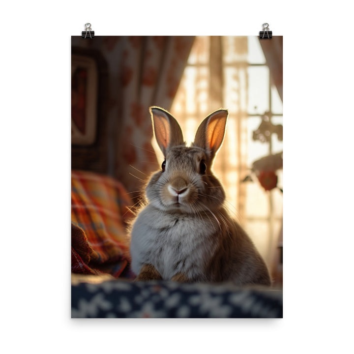 Harlequin Bunny in a Cozy Setting Photo paper poster - PosterfyAI.com