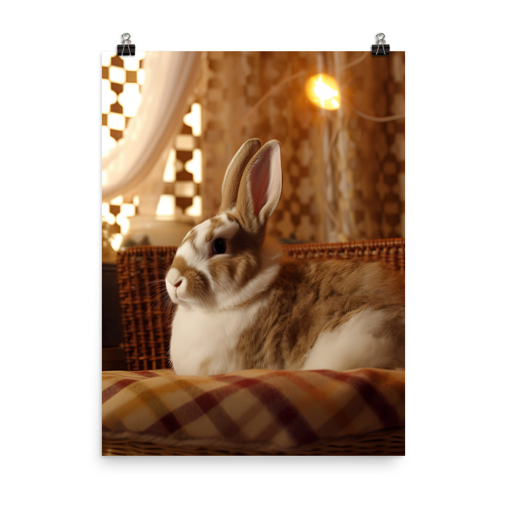 Harlequin Bunny in a Cozy Setting Photo paper poster - PosterfyAI.com