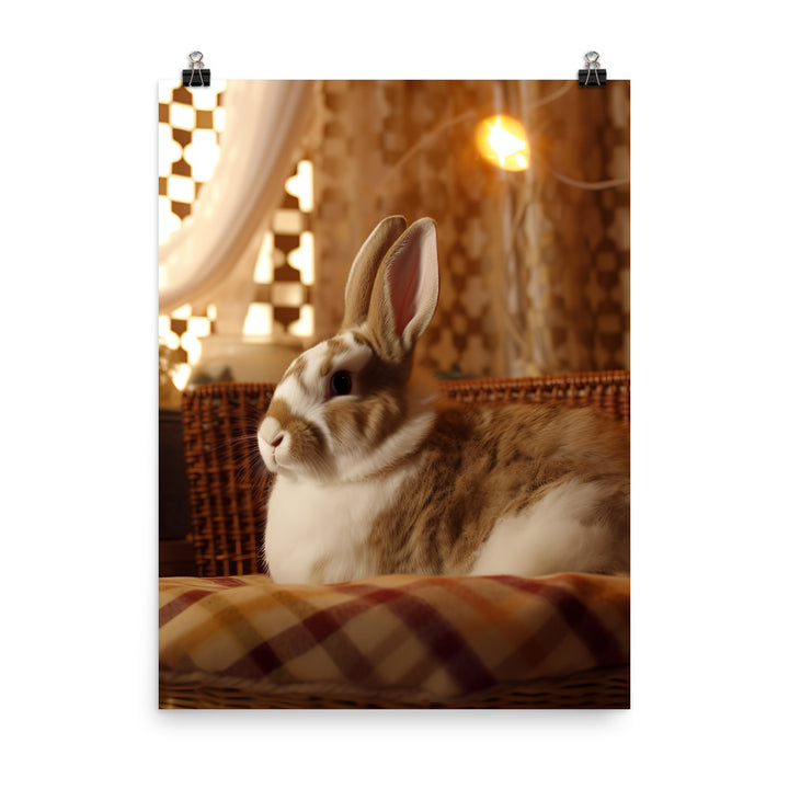 Harlequin Bunny in a Cozy Setting Photo paper poster - PosterfyAI.com