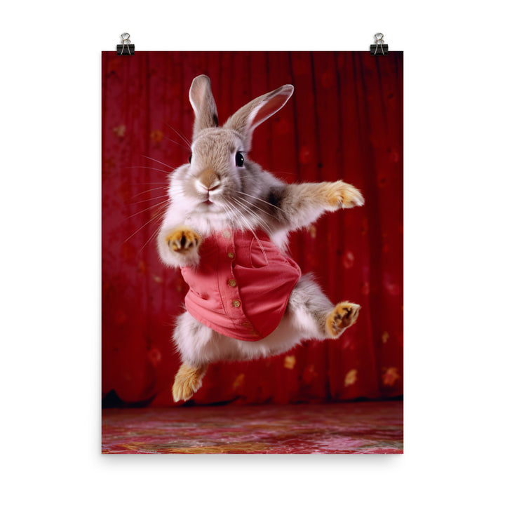 Harlequin Bunny Enjoying a Playful Hop Photo paper poster - PosterfyAI.com