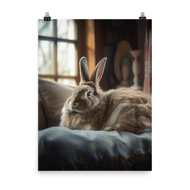 Flemish Giant Bunny in a Cozy Setting Photo paper poster - PosterfyAI.com