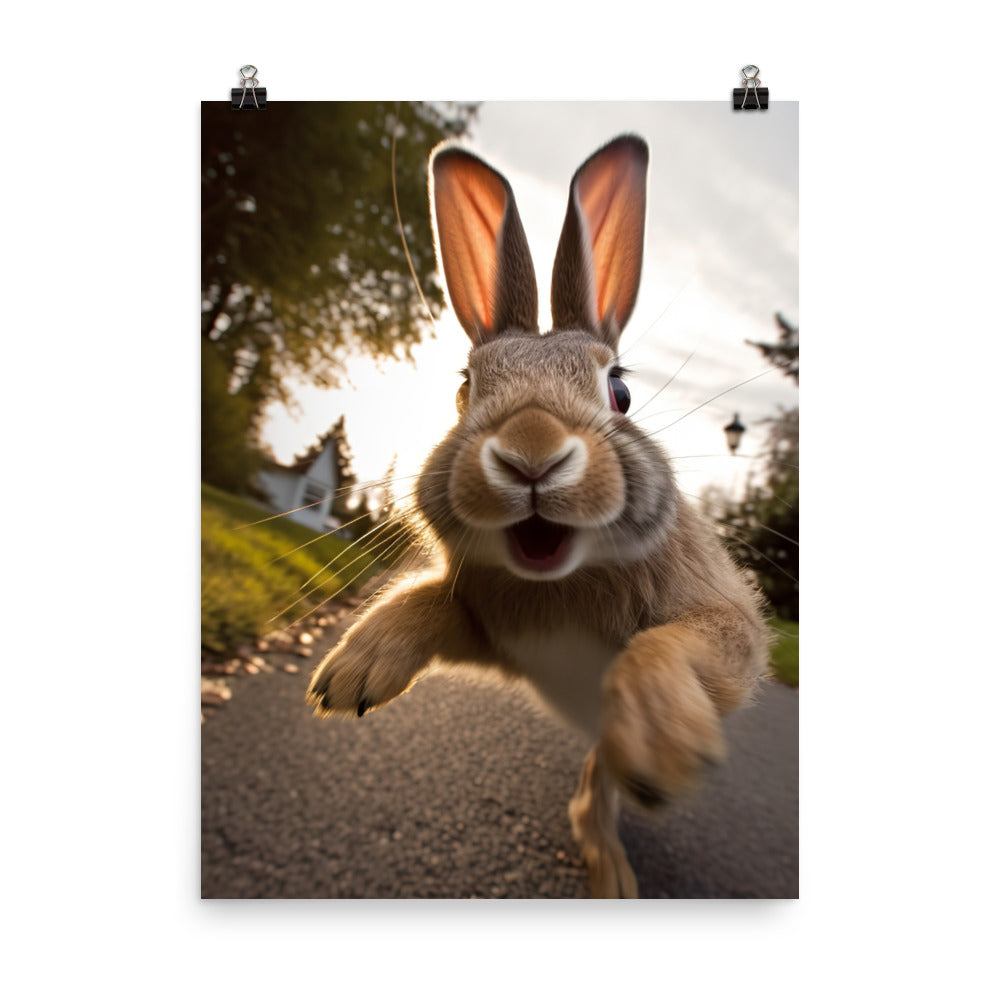 Flemish Giant Bunny Enjoying a Playful Hop Photo paper poster - PosterfyAI.com