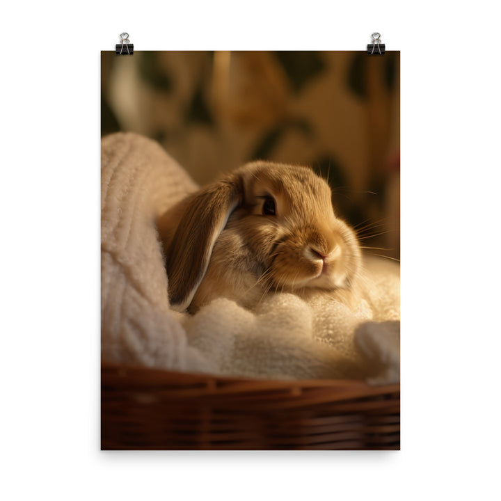 English Lop Bunny in a Cozy Setting Photo paper poster - PosterfyAI.com