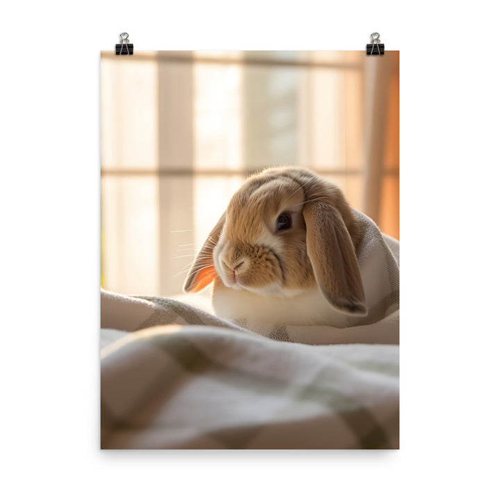 English Lop Bunny in a Cozy Setting Photo paper poster - PosterfyAI.com