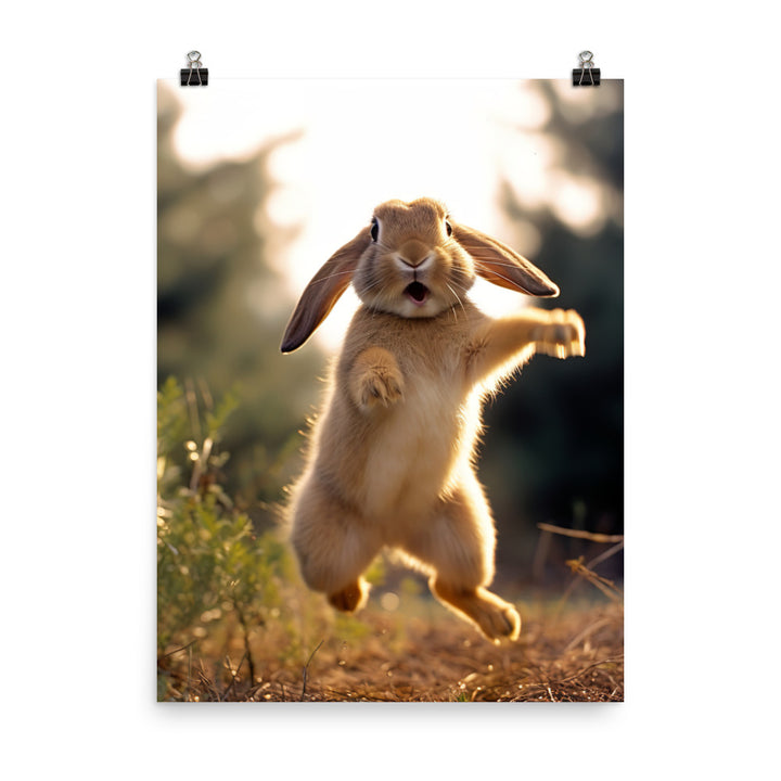 English Lop Bunny Enjoying a Playful Hop Photo paper poster - PosterfyAI.com