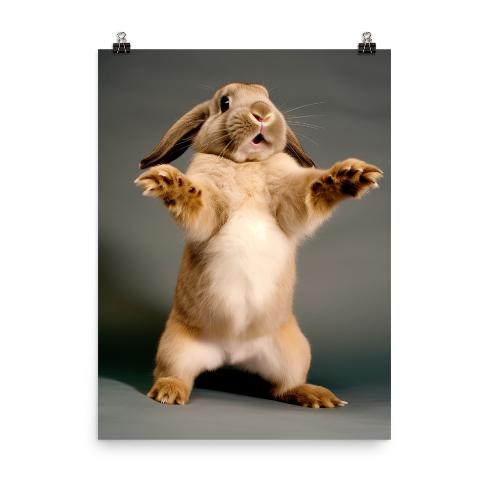 English Lop Bunny Enjoying a Playful Hop Photo paper poster - PosterfyAI.com