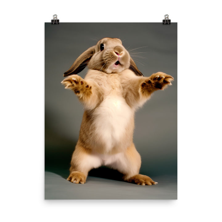 English Lop Bunny Enjoying a Playful Hop Photo paper poster - PosterfyAI.com