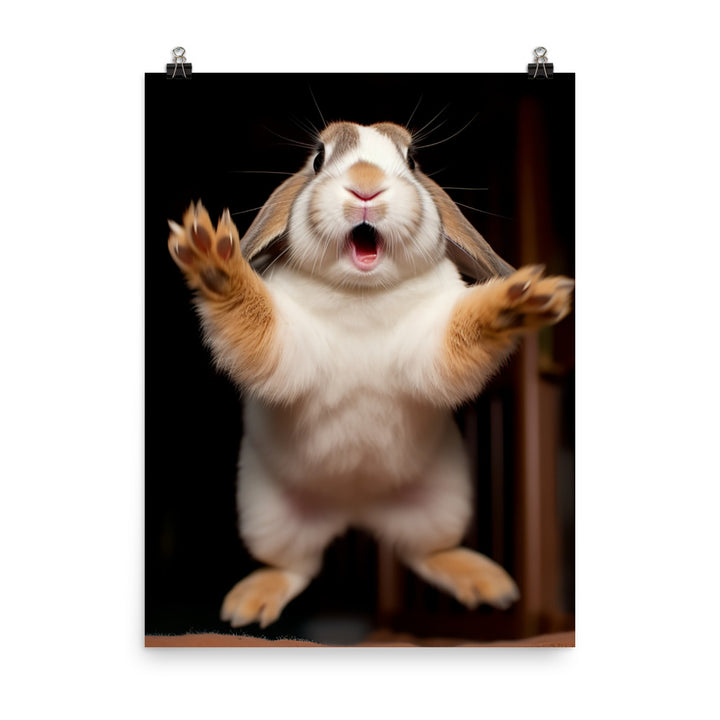 English Lop Bunny Enjoying a Playful Hop Photo paper poster - PosterfyAI.com