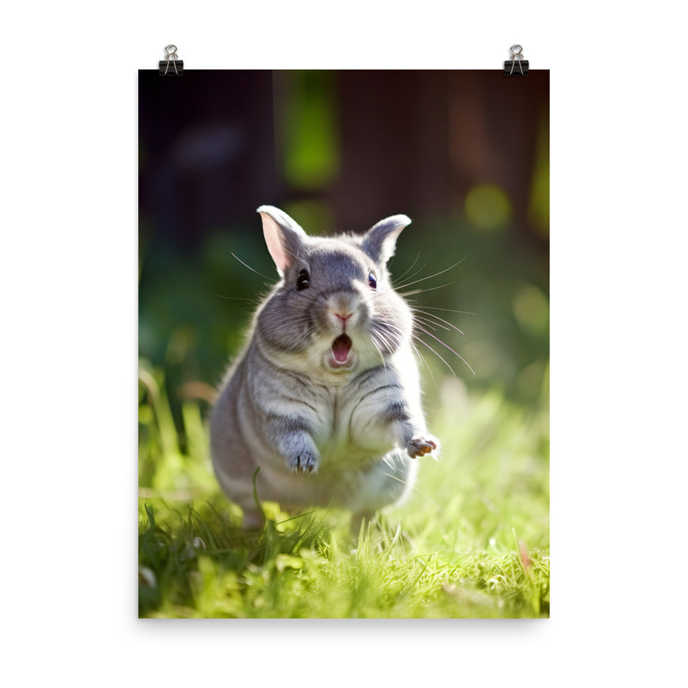 Chinchilla Bunny Enjoying a Playful Hop Photo paper poster - PosterfyAI.com