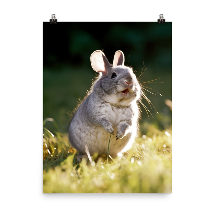 Chinchilla Bunny Enjoying a Playful Hop Photo paper poster - PosterfyAI.com