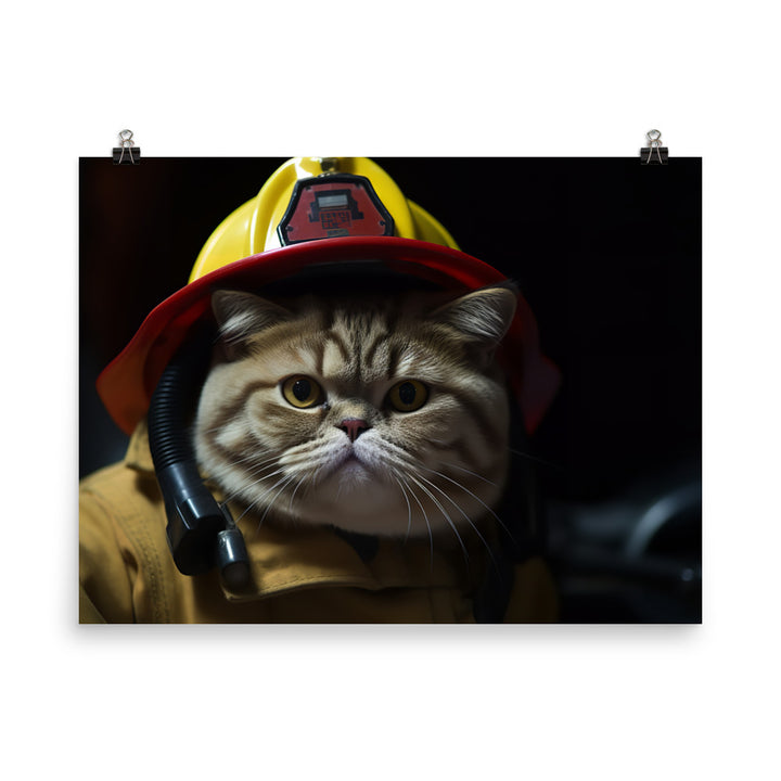 Exotic Shorthair Firefighter Photo paper poster - PosterfyAI.com
