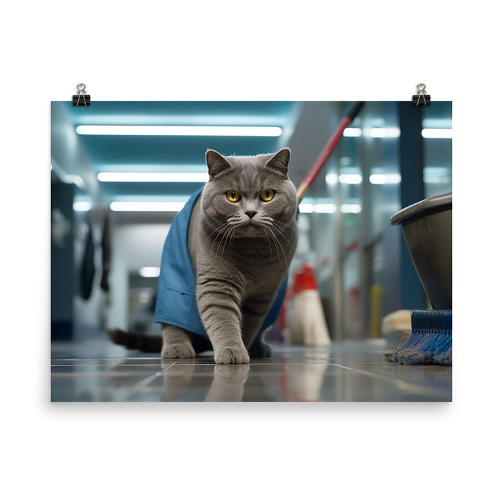 British Shorthair Janitor Photo paper poster - PosterfyAI.com