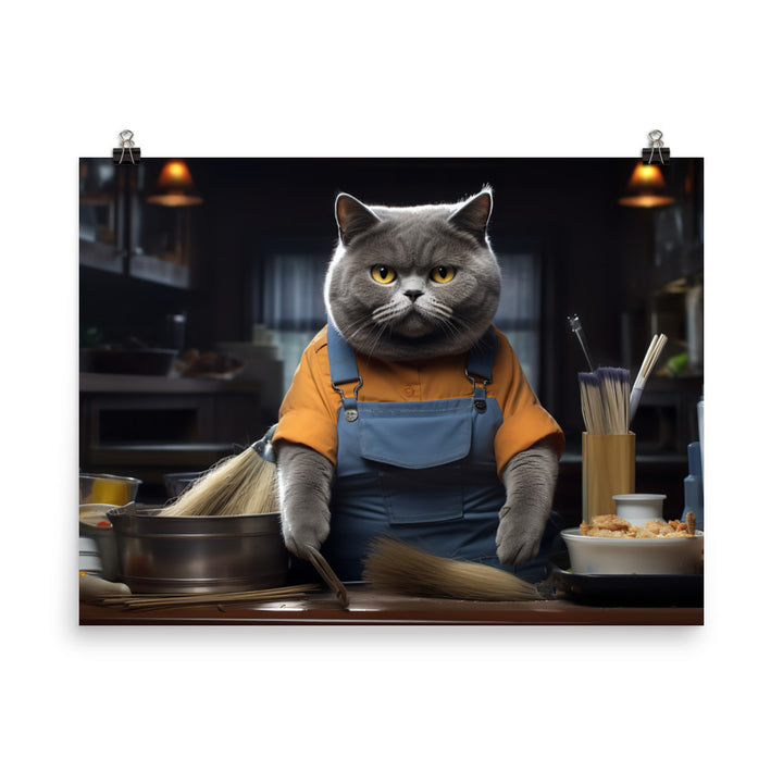 British Shorthair Janitor Photo paper poster - PosterfyAI.com