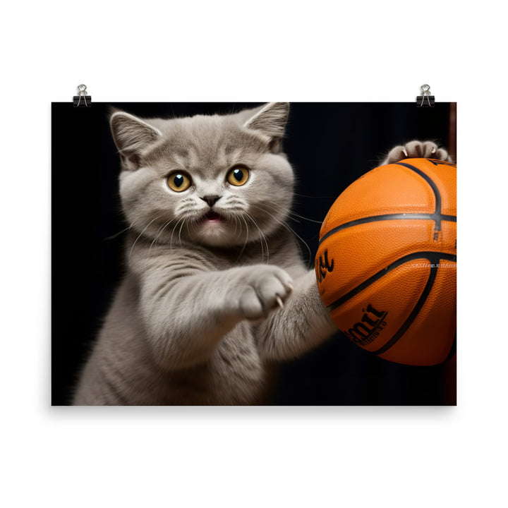 British Shorthair Basketball Player Photo paper poster - PosterfyAI.com