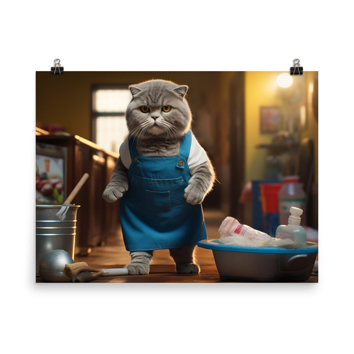 Scottish Fold Janitor Photo paper poster - PosterfyAI.com