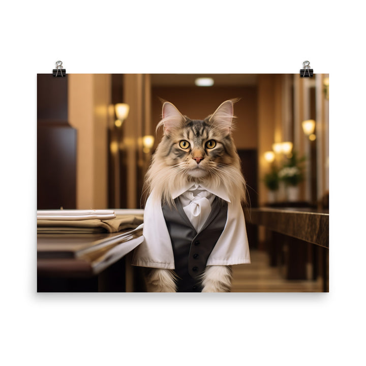 Maine Coon Hotel Staff Photo paper poster - PosterfyAI.com