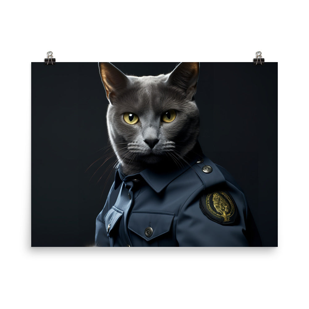 Russian Blue Security Officer Photo paper poster - PosterfyAI.com