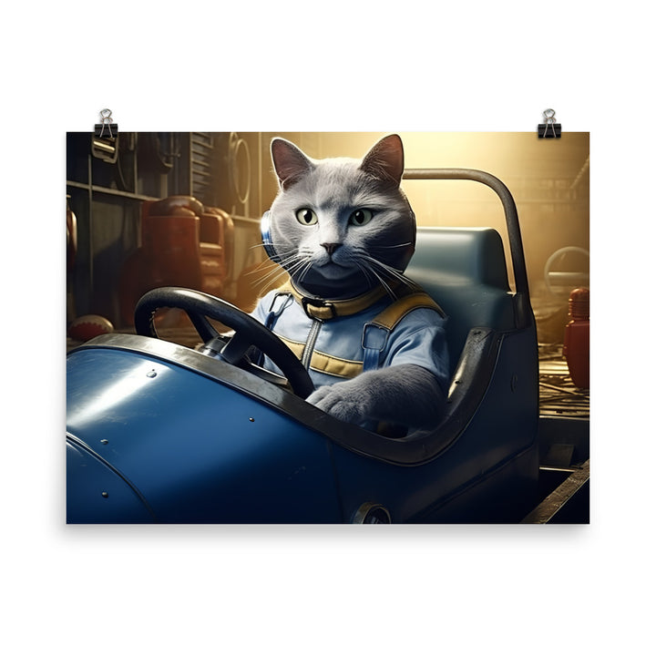 Russian Blue Motorsport Athlete Photo paper poster - PosterfyAI.com