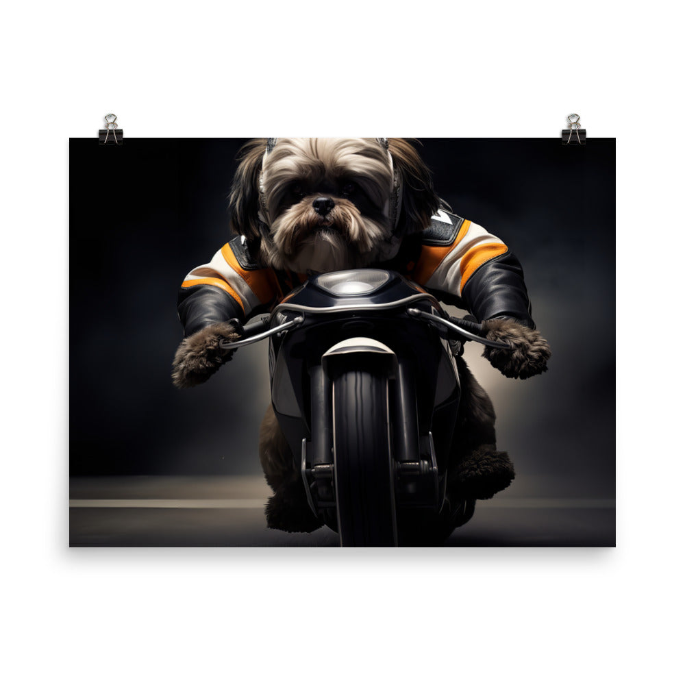 Lhasa Apso Superbike Athlete Photo paper poster - PosterfyAI.com