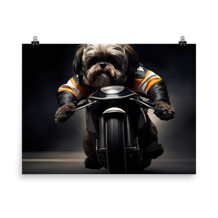 Lhasa Apso Superbike Athlete Photo paper poster - PosterfyAI.com