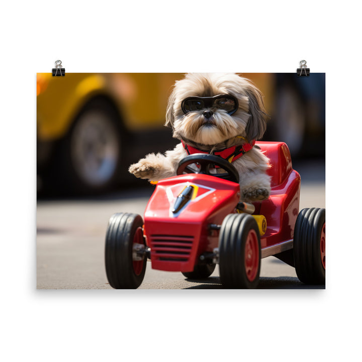 Lhasa Apso Motorsport Athlete Photo paper poster - PosterfyAI.com