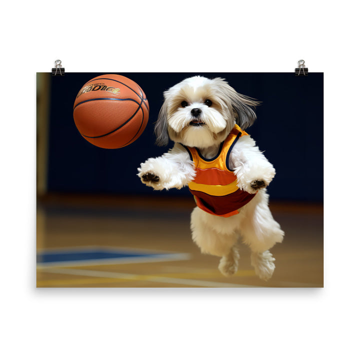 Lhasa Apso Basketball Player Photo paper poster - PosterfyAI.com