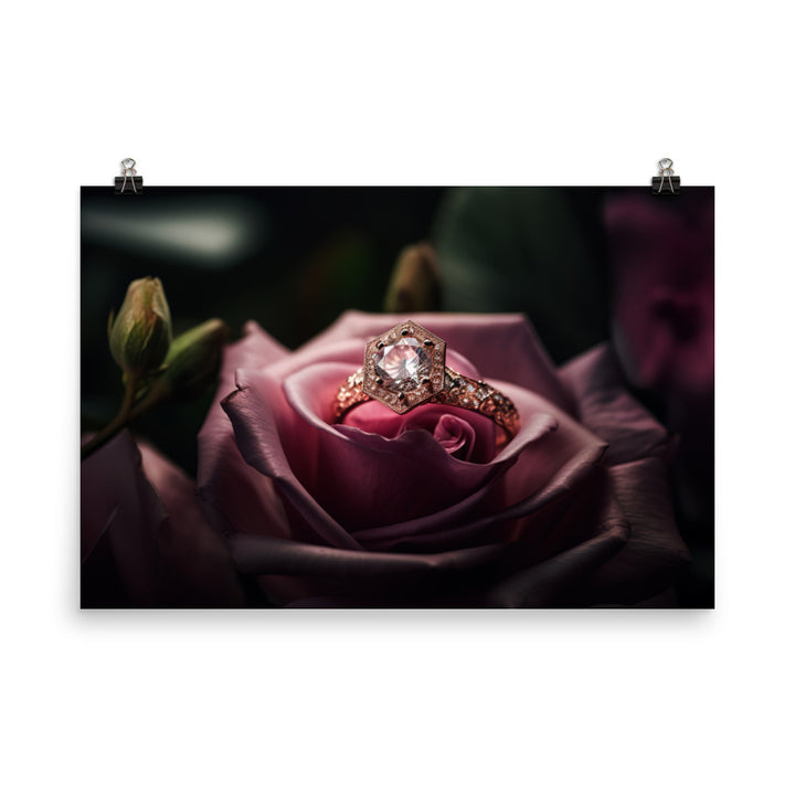 A pink diamond set in a rose gold band photo paper poster - Posterfy.AI