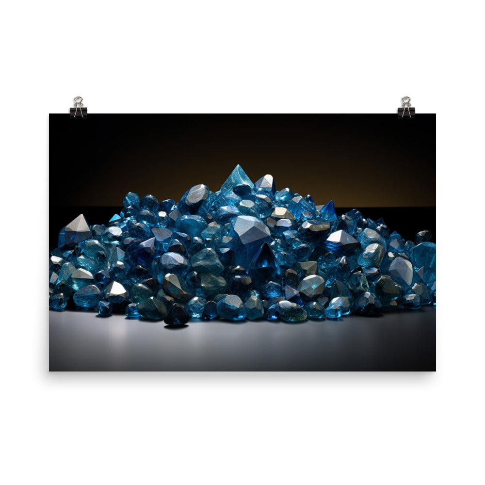 A pile of variously sized blue diamonds photo paper poster - Posterfy.AI