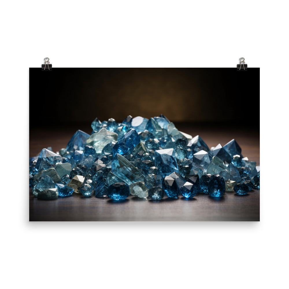 A pile of variously sized blue diamonds photo paper poster - Posterfy.AI