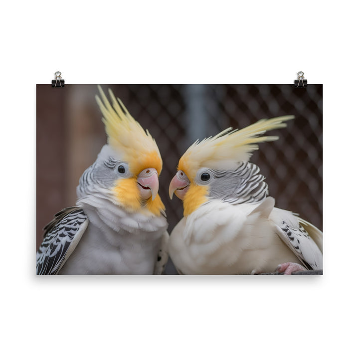 Cute and Curious Cockatiels photo paper poster - Posterfy.AI