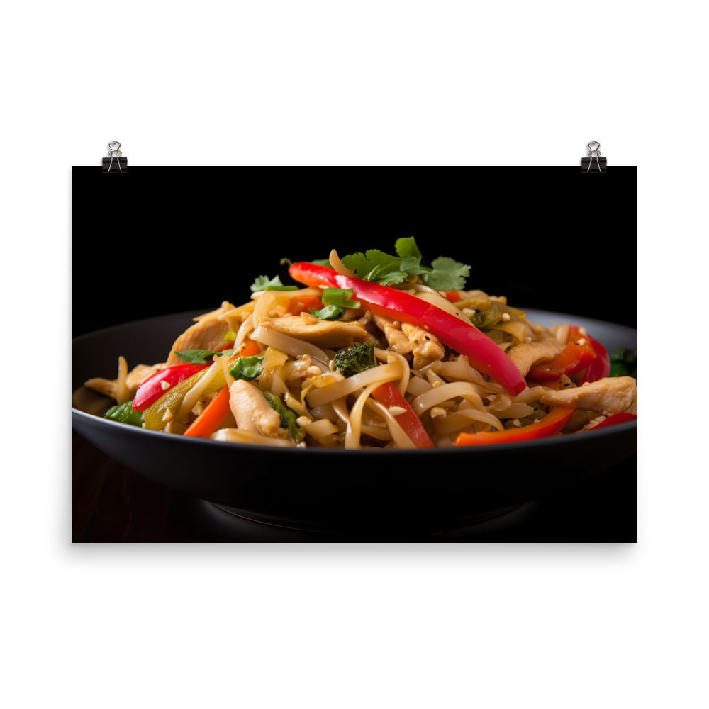 Spicy Pad Thai with Chicken and Peppers photo paper poster - Posterfy.AI