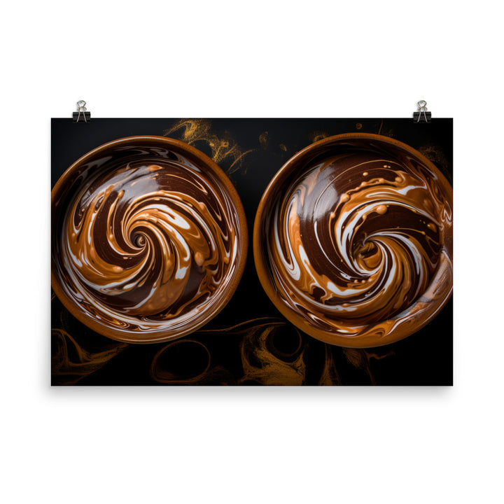 Two glasses of chocolate peanut butter smoothie photo paper poster - Posterfy.AI