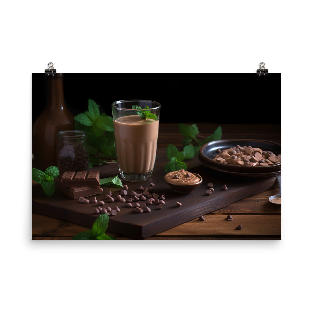 A glass of chocolate peanut butter smoothie photo paper poster - Posterfy.AI