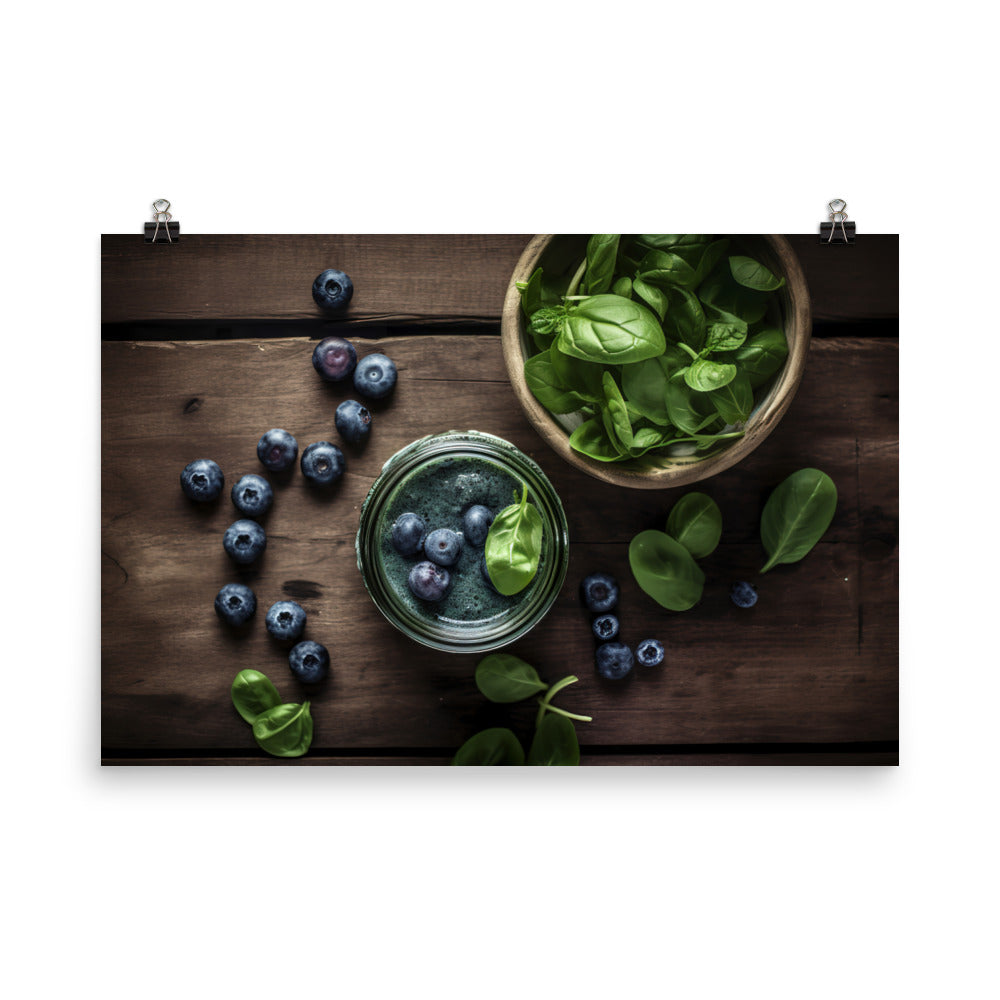 Blueberry spinach smoothie photo paper poster - Posterfy.AI