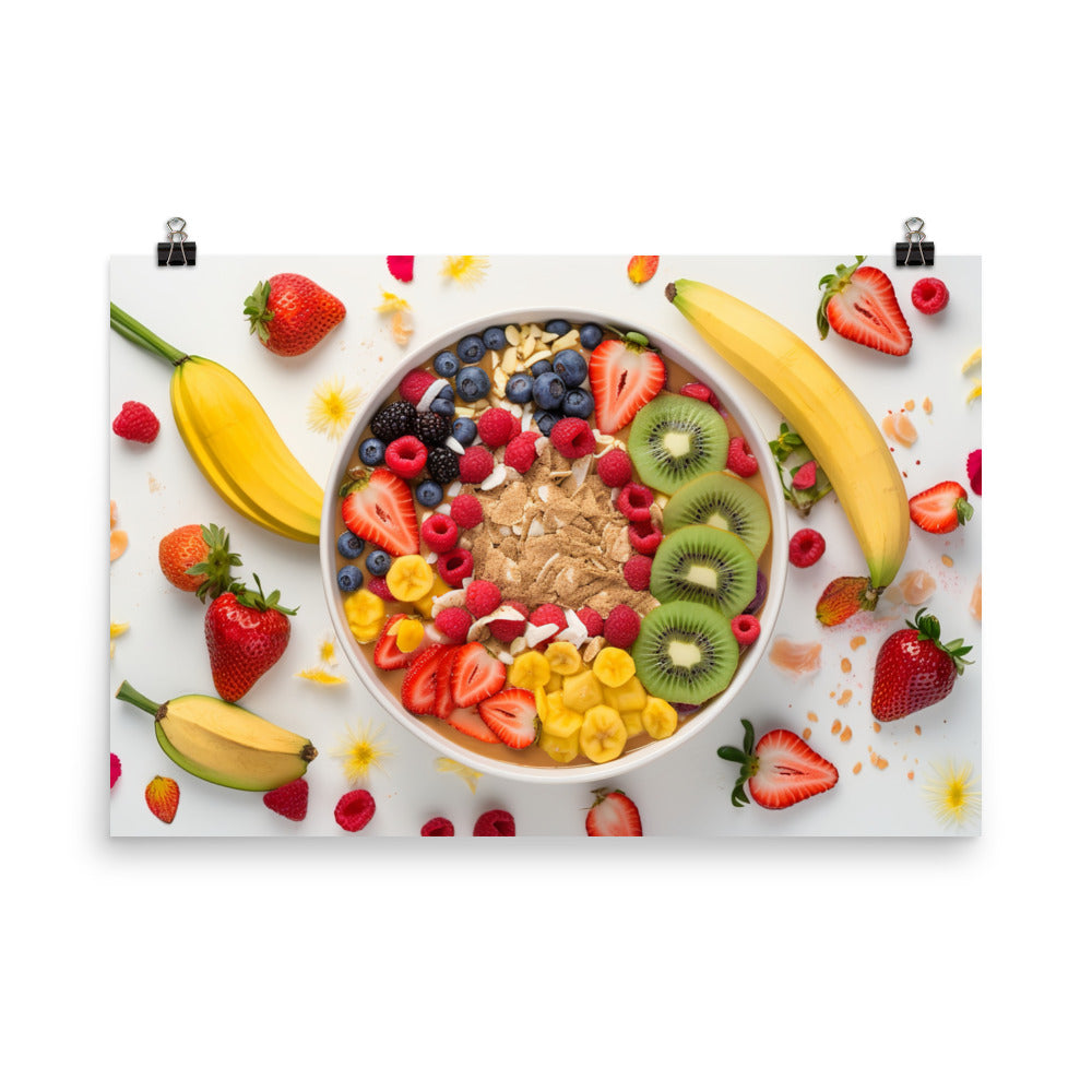 Smoothie bowl filled with blended strawberries photo paper poster - Posterfy.AI