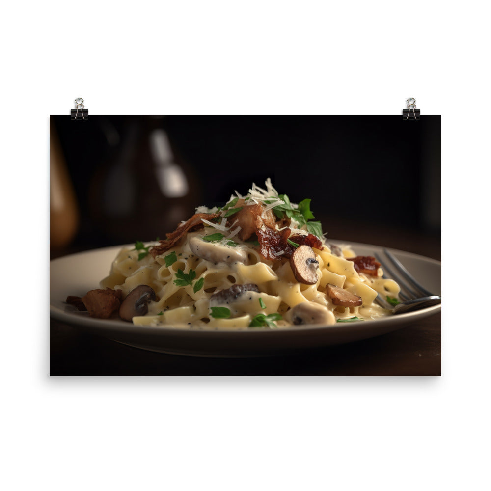 Pasta dish featuring Parmesan cheese photo paper poster - Posterfy.AI