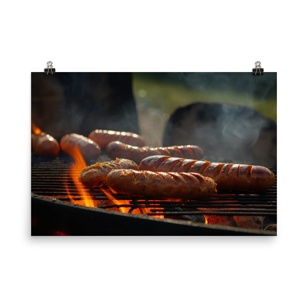 Grilled Sausage on an Open Flame photo paper poster - Posterfy.AI