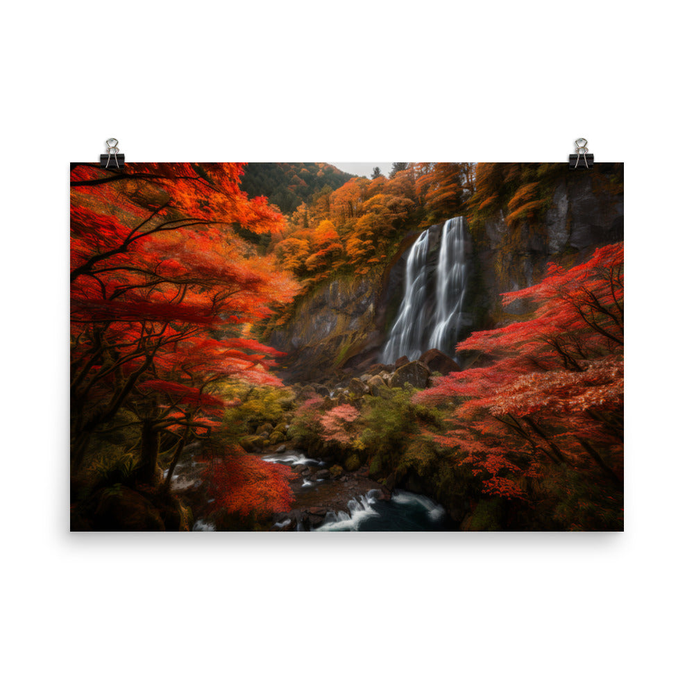 Nachi Falls Amidst Autumn Splendor photo  paper poster - Posterfy.AI