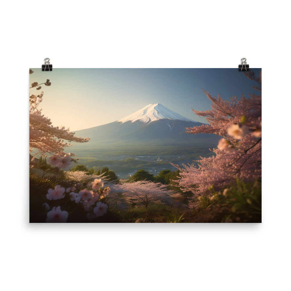 Enveloped in Cherry Blossoms at Mount Fuji photo  paper poster - Posterfy.AI