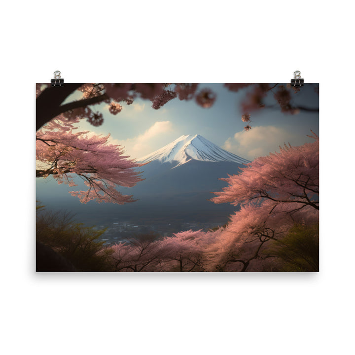 Enveloped in Cherry Blossoms at Mount Fuji photo  paper poster - Posterfy.AI