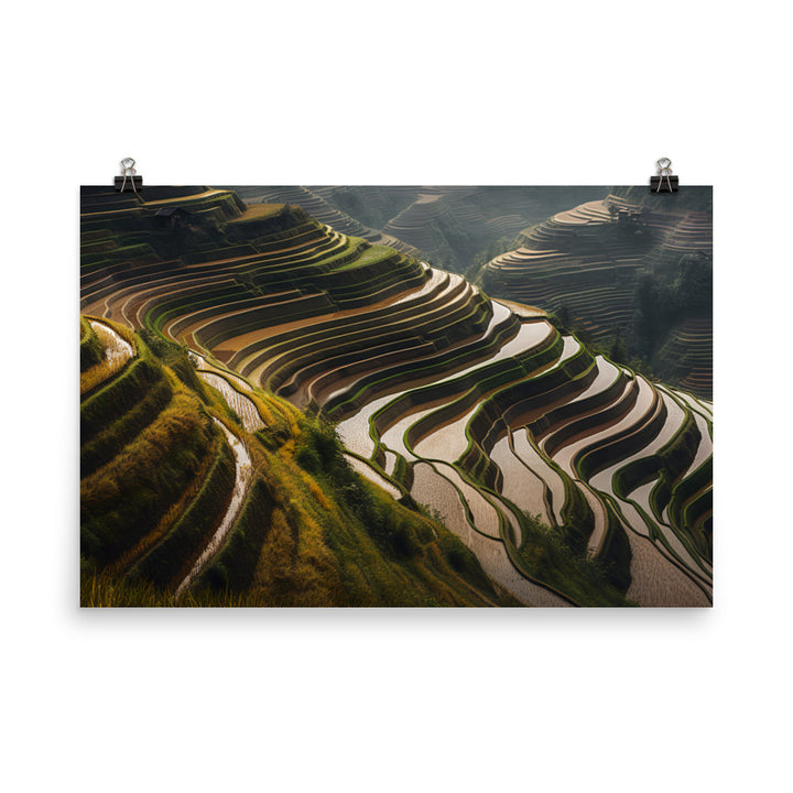 Majestic Layers of Guilin Rice Terraces photo  paper poster - Posterfy.AI